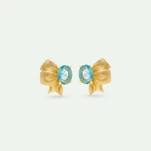 Boucles d'oreilles ruban doré et pierre taillée bleue