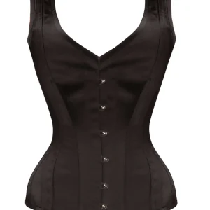 Overbust satin Waist Taming classique avec bretelles Noir