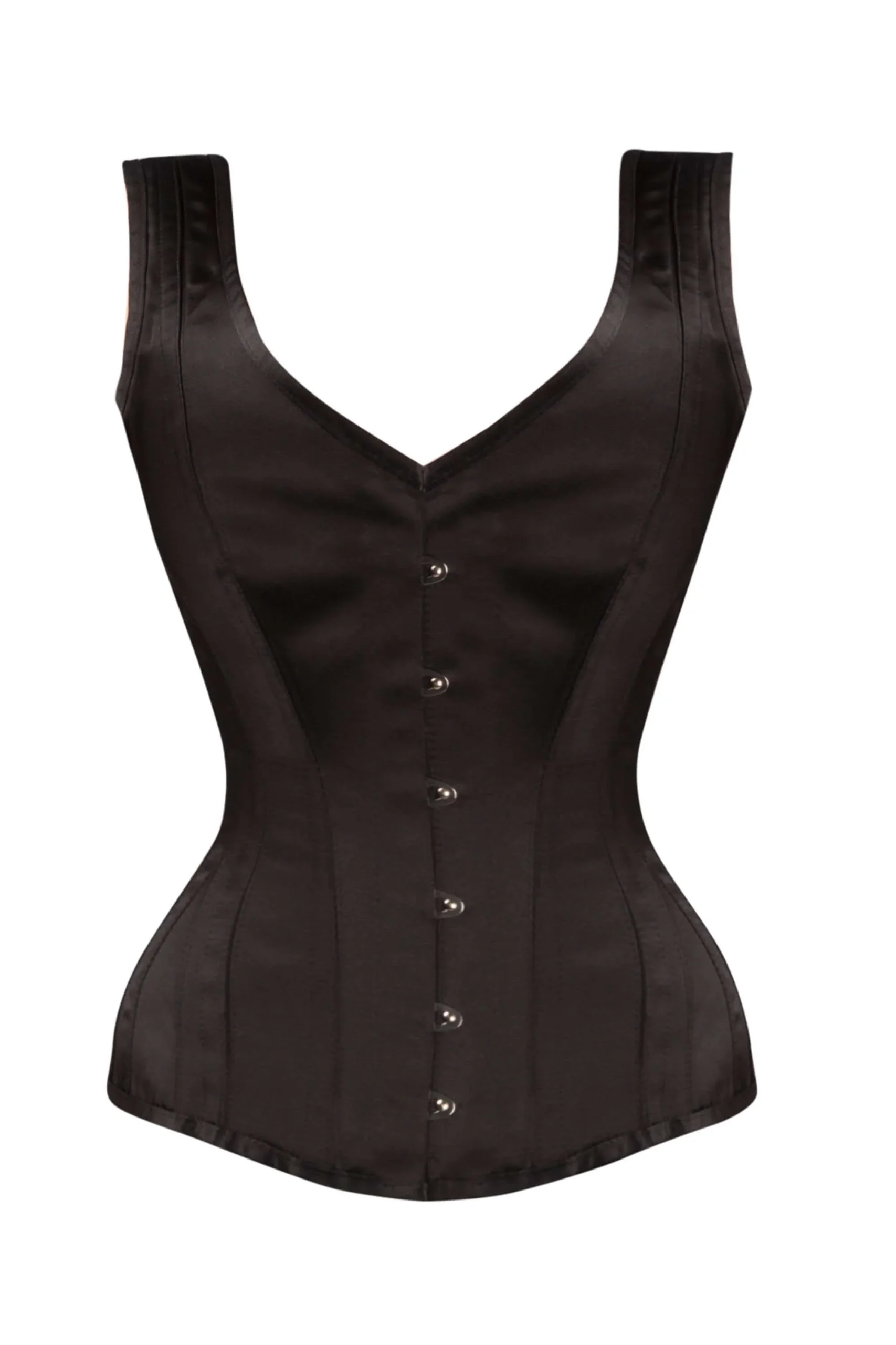 Overbust satin Waist Taming classique avec bretelles Noir