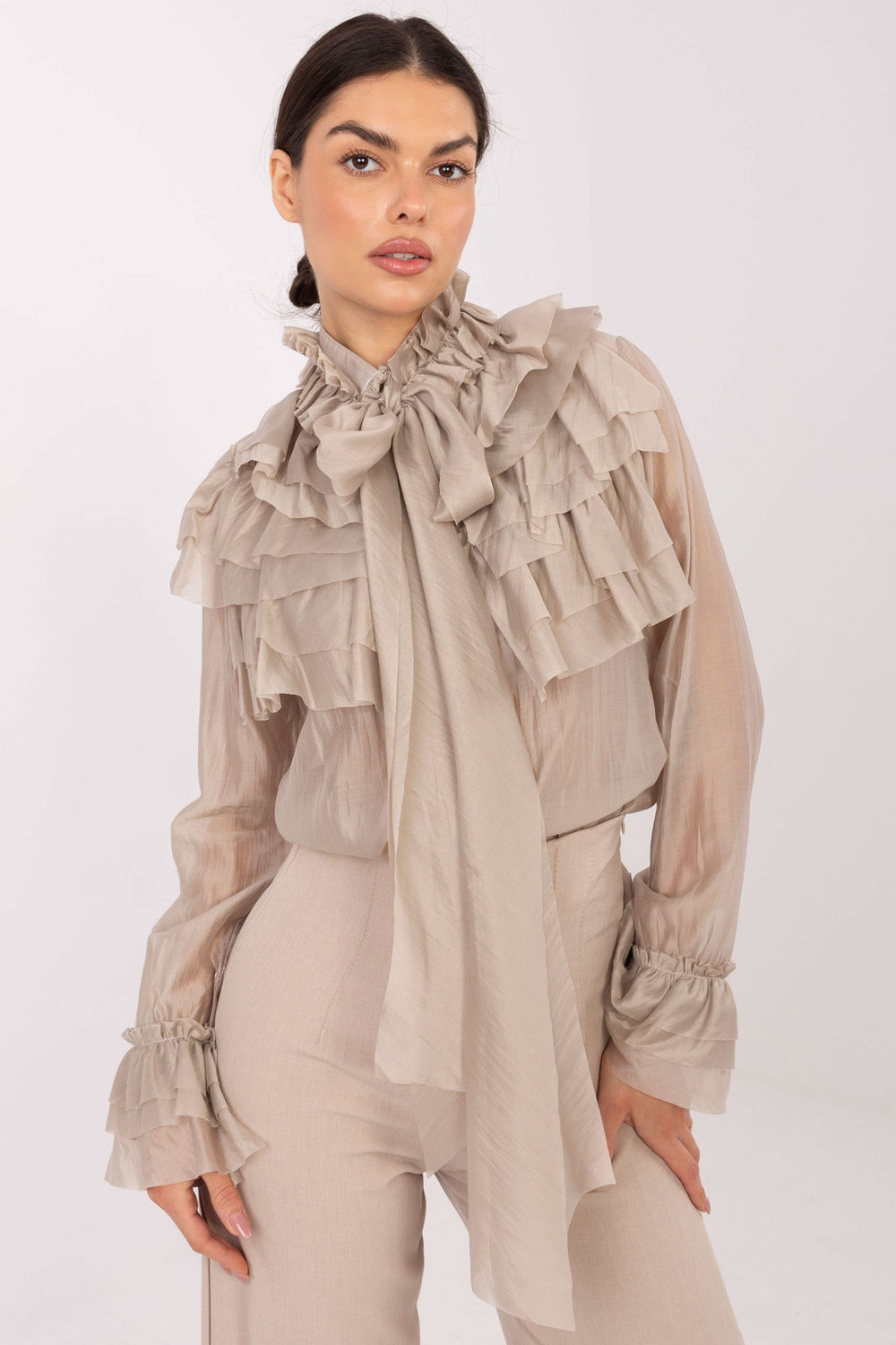 Chemise manche longue beige