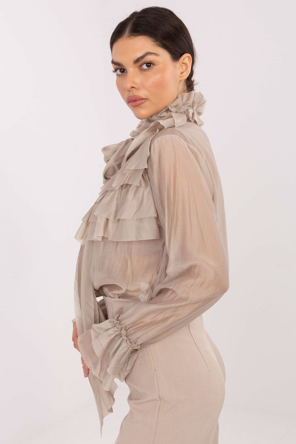 Chemise manche longue beige – Image 4